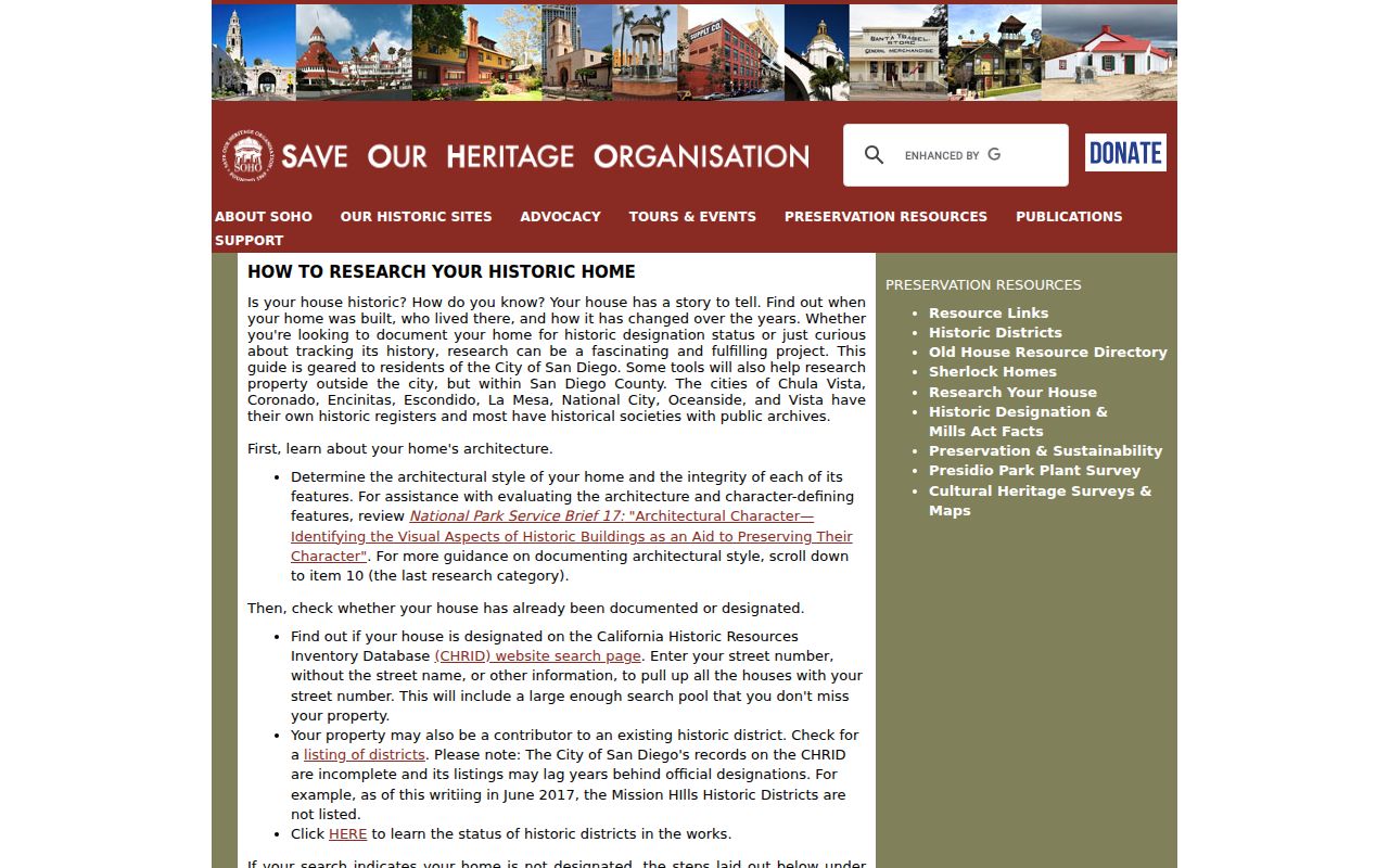 Chula Vista previous residents historic home research guide